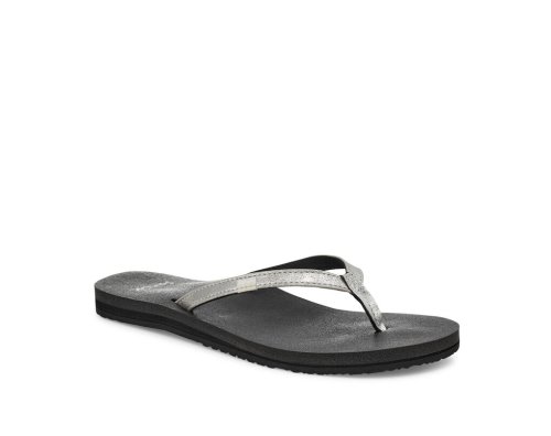 Sanuk Womens Yoga Joy Shimmer Metallic Silver Sandals | GQRWTO903